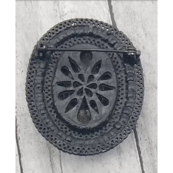 Vintage WEISS Mourning Brooch and Earrings Set  – Victorian Revival Jewelry - Picture 4 of 10